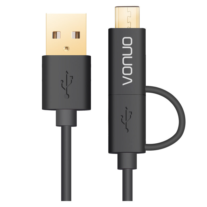 2 in1 Datenkabel Micro-USB & USB-Type C zu USB , Schwarz